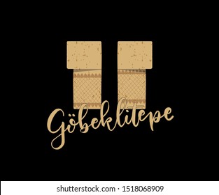 Vector Illustration of Gobeklitepe. Gobekli Tepe is oldest temple of the humankind at Urfa, Turkey. T-Shaped rocks are sembolised the human body. 