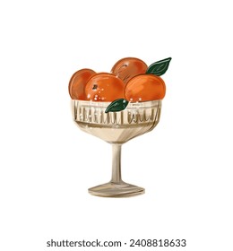 Vector illustration with goblet and tangerines on a transparent background.