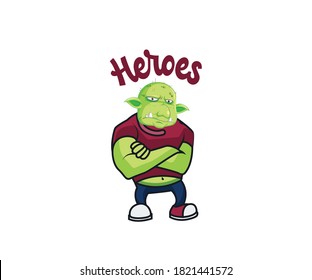 
Vector illustration of Goblin Cartoon on white background trendy design with, typography, print, vector illustration. Global swatches.Heros - lettering quote. 