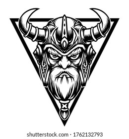 Vector illustration of God Odin Viking with Helmet, Armor on the White background. Hand-drawn illustration for mascot sport logo badge label sign poster emblem patch t-shirt printing. Vector Logo
