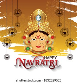 Vector illustration of Goddess Durga in Subho Bijoya or Happy Durga Puja indian festival with background.