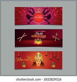 Vector illustration of Goddess Durga in Subho Bijoya or Happy Durga Puja indian festival with background.