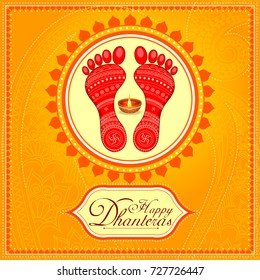 vector illustration of Goddess lakshmi footprint for Happy Diwali festival holiday celebration of India greeting background