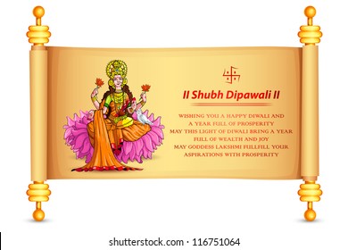 vector illustration of goddess lakshmi on scroll