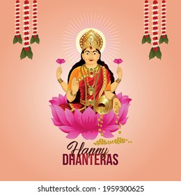 Vector illustration of Goddess laxami for happy dhanteras celebration greeting card