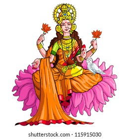 vector illustration of godess lakshmi against white background