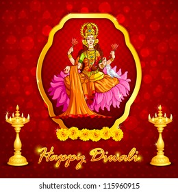 vector illustration of godess lakshmi with lamps
