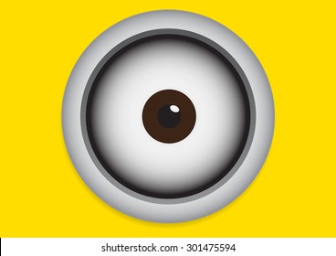Vector illustration of goggle with eye on yellow color background