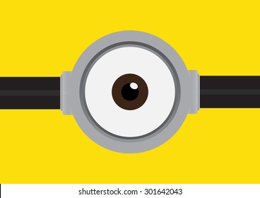 Vector illustration of goggle with one eye on yellow color background