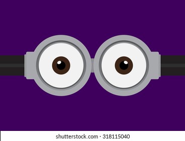 Vector illustration of goggle with two eye on purple color background.