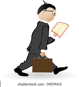 The vector illustration the going person reads the book.