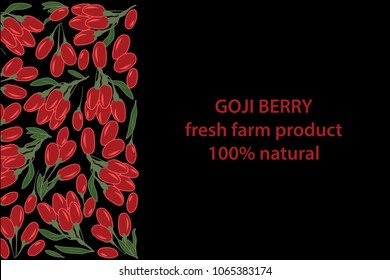 vector illustration of goji berry and leaf design background black and berry and text fresh farm product 100% natural EPS10