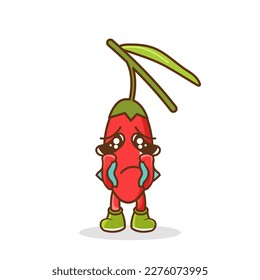 vector illustration of goji berry mascot or character crying