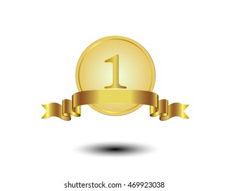 Vector illustration of gold award number 1 with shiny ribbon