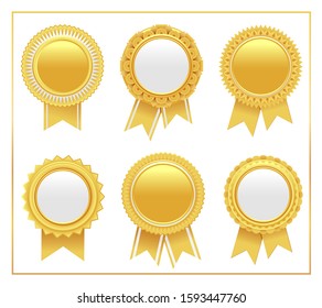 Vector Illustration Of Gold Award Rosette Set 2