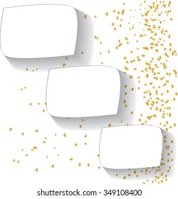Vector Illustration of a gold Background with Confetti, Background with Confetti in white 