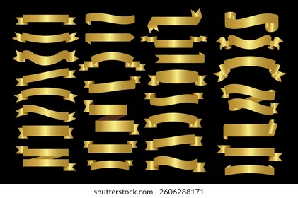 Vector illustration of the gold badges and ribbons set.Golden ribbon banners design elements collection.