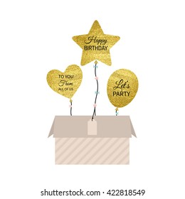 Vector illustration of gold balloon with box. Isolated on white background.