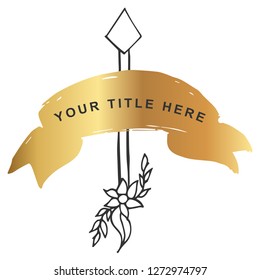 Vector Illustration of Gold Banner with Arrow with Feathers Icon