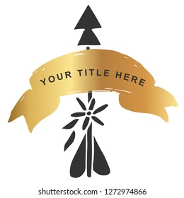 Vector Illustration of Gold Banner with Arrow with Feathers Icon