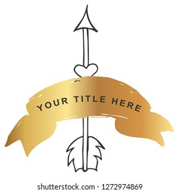 Vector Illustration of Gold Banner with Arrow with Feathers Icon