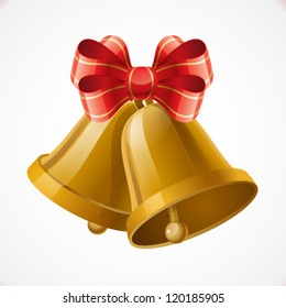 Vector illustration of gold bells and red bow