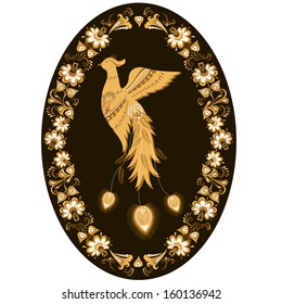 The vector illustration of the gold bird. 