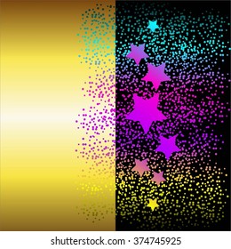 Vector illustration of Gold black  background. Bright stars.