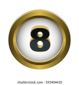Vector illustration of gold and black metal 3d number 8