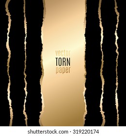 Vector illustration Gold and black torn paper. Template background