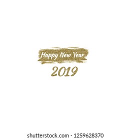 Vector illustration gold brush stroke background Happy New Year 2019 for decoration