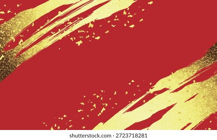 Ilustración vectorial de pinceladas de oro y lámina de oro sobre fondo de papel rojo
