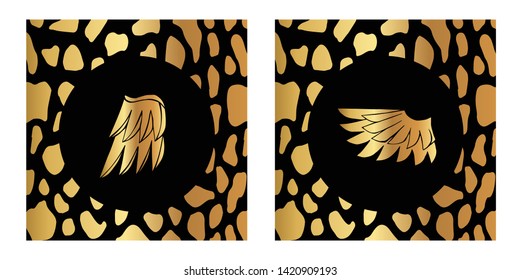 Vector Illustration of Gold Card, Poster and Wallpaper of Wings Icon with Leopard Print. Graphic Design For Background, Template, Decoration and More. 