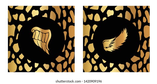 Vector Illustration of Gold Card, Poster and Wallpaper of Wings Icon with Leopard Print. Graphic Design For Background, Template, Decoration and More. 