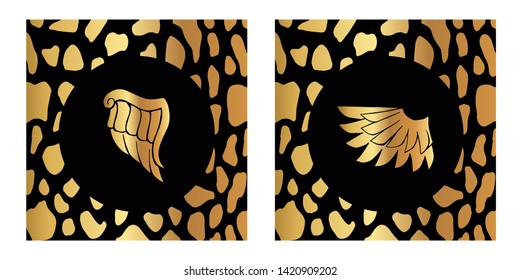 Vector Illustration of Gold Card, Poster and Wallpaper of Wings Icon with Leopard Print. Graphic Design For Background, Template, Decoration and More. 