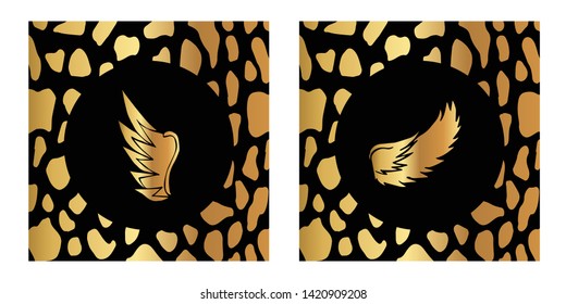 Vector Illustration of Gold Card, Poster and Wallpaper of Wings Icon with Leopard Print. Graphic Design For Background, Template, Decoration and More. 