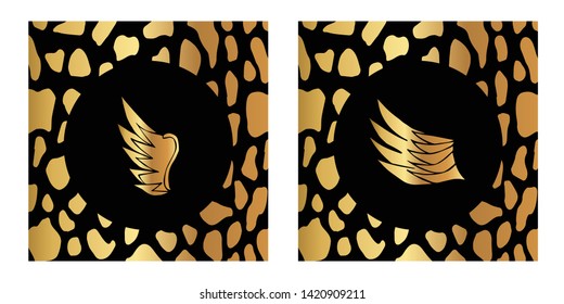 Vector Illustration of Gold Card, Poster and Wallpaper of Wings Icon with Leopard Print. Graphic Design For Background, Template, Decoration and More. 