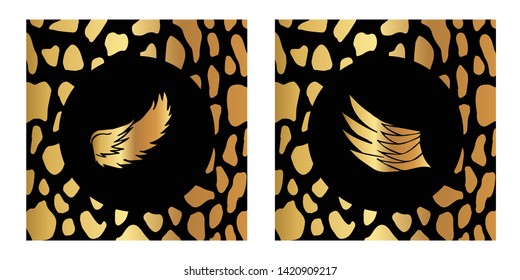 Vector Illustration of Gold Card, Poster and Wallpaper of Wings Icon with Leopard Print. Graphic Design For Background, Template, Decoration and More. 