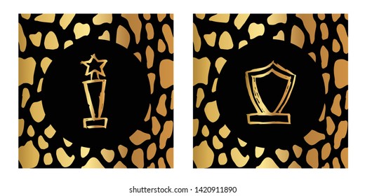 Vector Illustration of Gold Card, Poster and Wallpaper of Trophy Award Icon with Leopard Print. Graphic Design For Background, Template, Decoration and More. 