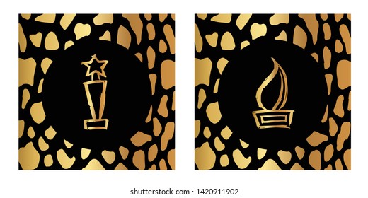 Vector Illustration of Gold Card, Poster and Wallpaper of Trophy Award Icon with Leopard Print. Graphic Design For Background, Template, Decoration and More. 