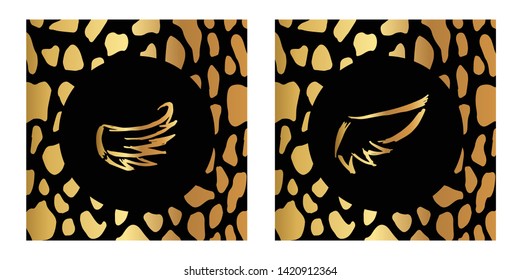Vector Illustration of Gold Card, Poster and Wallpaper of Wings Icon with Leopard Print. Graphic Design For Background, Template, Decoration and More. 