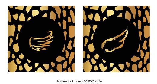 Vector Illustration of Gold Card, Poster and Wallpaper of Wings Icon with Leopard Print. Graphic Design For Background, Template, Decoration and More. 