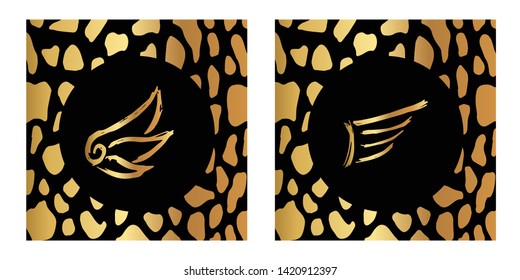 Vector Illustration of Gold Card, Poster and Wallpaper of Wings Icon with Leopard Print. Graphic Design For Background, Template, Decoration and More. 