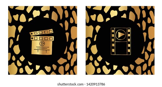 Vector Illustration of Gold Card, Poster and Wallpaper of Movie Film Play Icon with Leopard Print. Graphic Design For Background, Template, Decoration and More. 