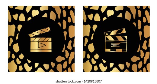 Vector Illustration of Gold Card, Poster and Wallpaper of Movie Film Play Icon with Leopard Print. Graphic Design For Background, Template, Decoration and More. 