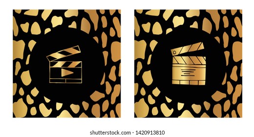 Vector Illustration of Gold Card, Poster and Wallpaper of Movie Film Play Icon with Leopard Print. Graphic Design For Background, Template, Decoration and More. 