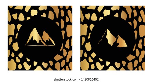 Vector Illustration of Gold Card, Poster and Wallpaper of Mountain Icon with Leopard Print. Graphic Design For Background, Template, Decoration and More. 