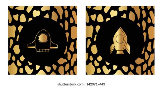 Vector Illustration of Gold Card, Poster and Wallpaper of Rocket Ship Icon with Leopard Print. Graphic Design For Background, Template, Decoration and More. 