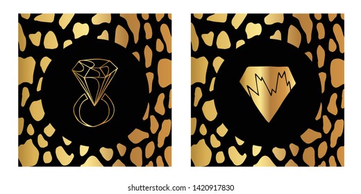 Vector Illustration of Gold Card, Poster and Wallpaper of Diamond Icon with Leopard Print. Graphic Design For Background, Template, Decoration and More. 