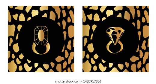 Vector Illustration of Gold Card, Poster and Wallpaper of Diamond Icon with Leopard Print. Graphic Design For Background, Template, Decoration and More. 